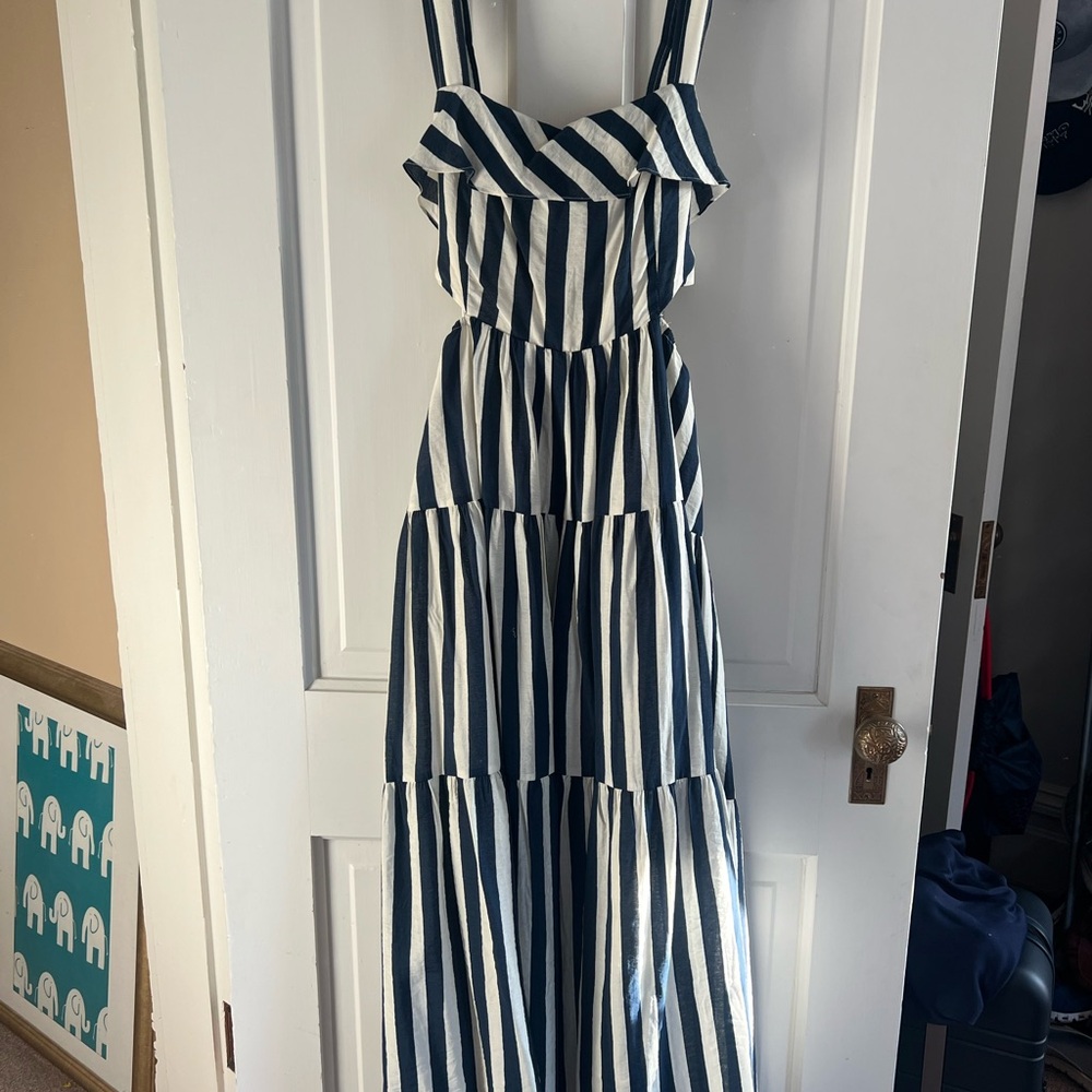 Moon River Navy and White Striped Maxi Dress